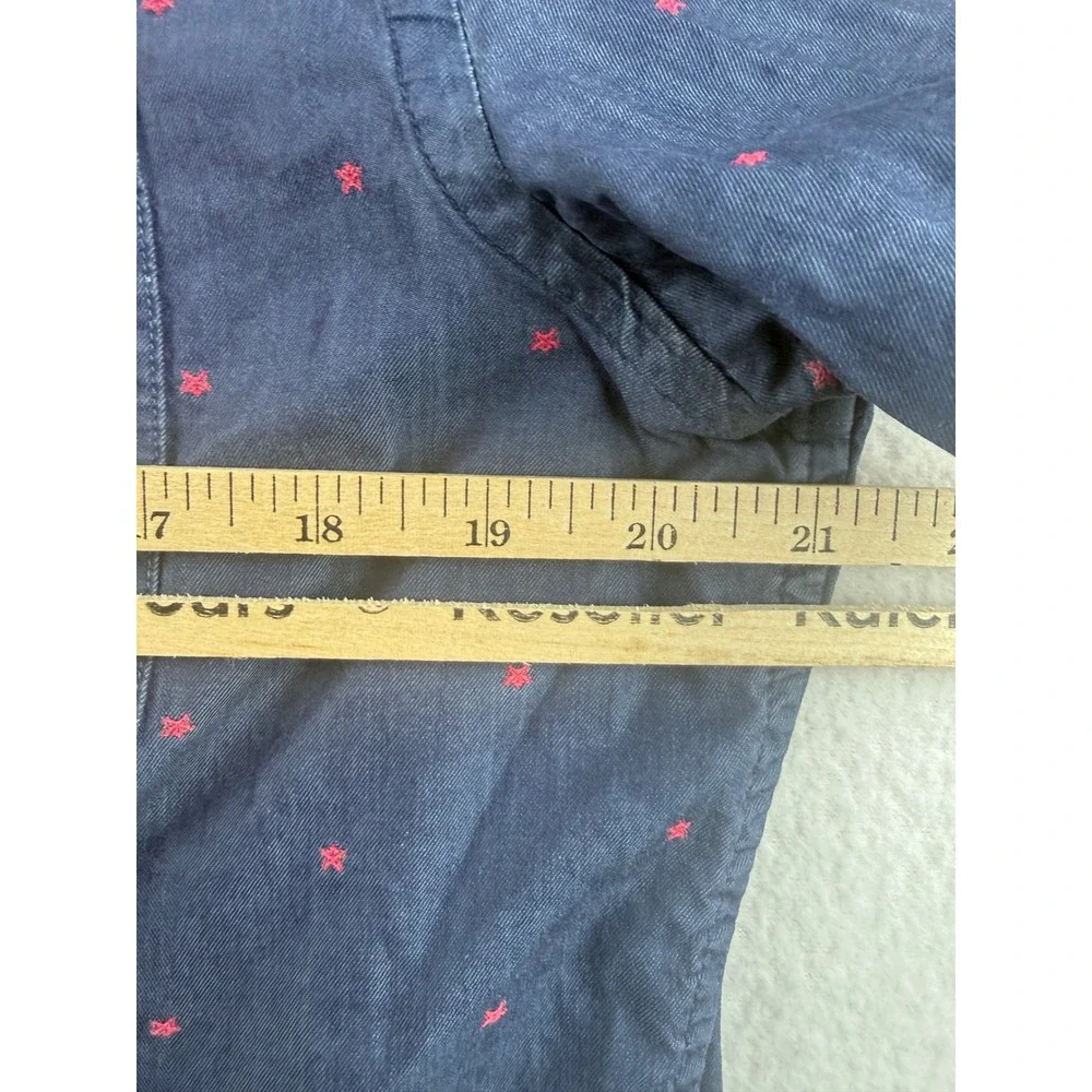 Banana Republic Mens Navy Blue Star Print Short Sleeve Button Down Shirt Slim M
